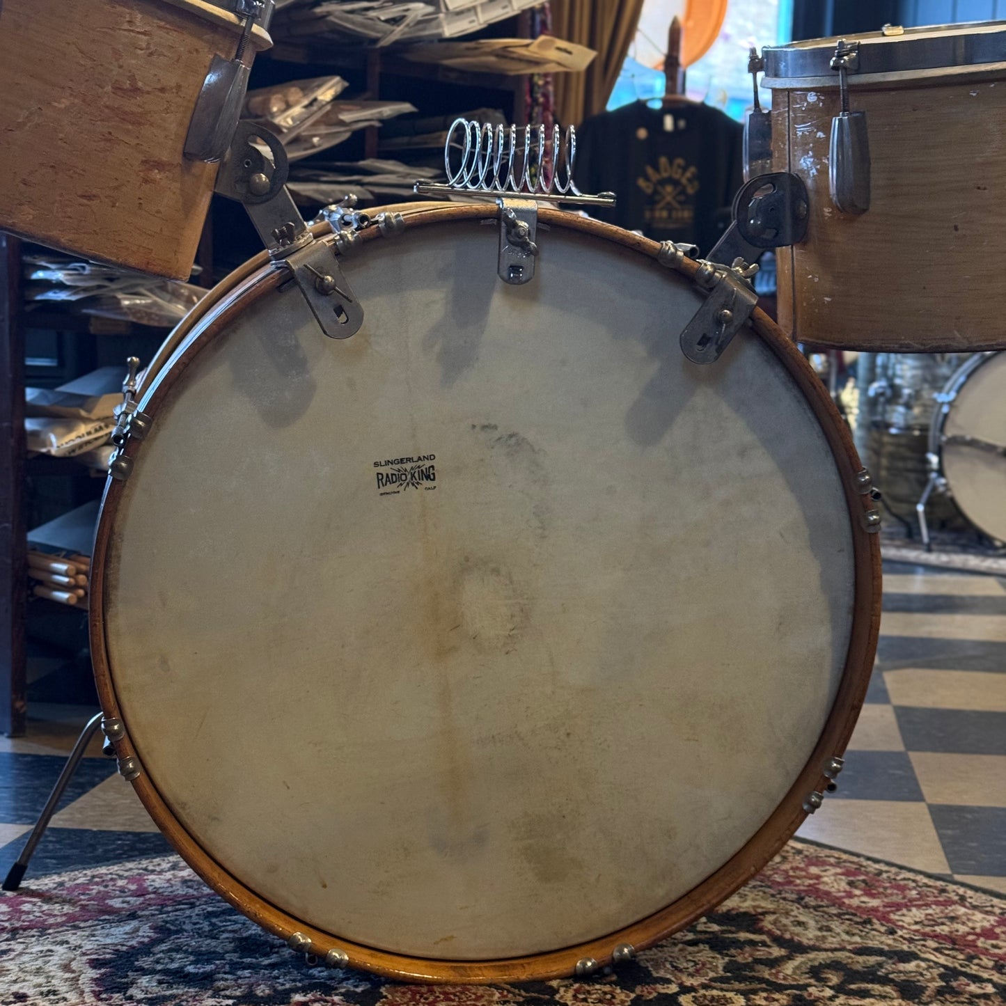 VINTAGE 1950's Slingerland Ensemble 7-N Gene Krupa Jr. Outfit in Knotty Pine - 12x22, 7x10, 8x12