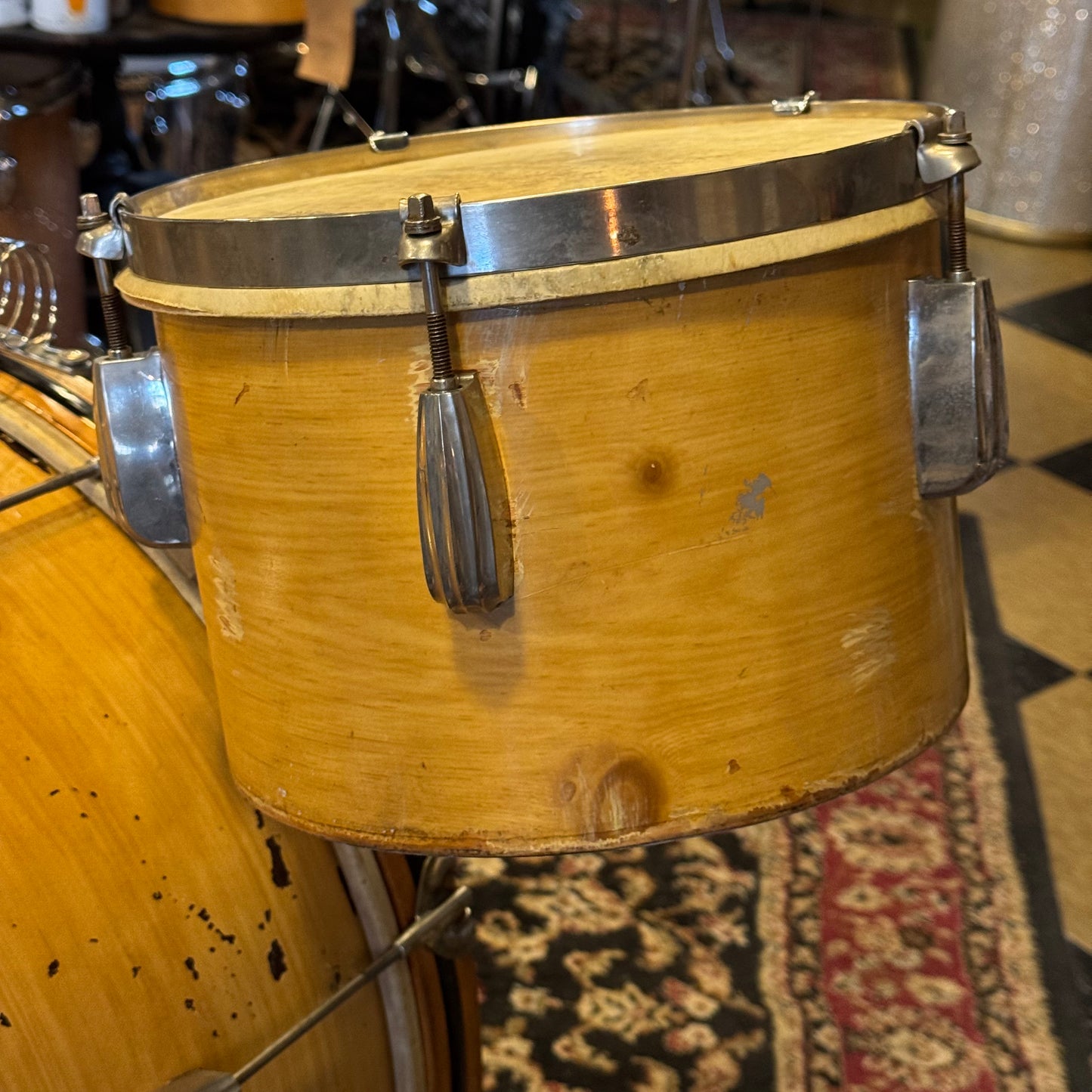 VINTAGE 1950's Slingerland Ensemble 7-N Gene Krupa Jr. Outfit in Knotty Pine - 12x22, 7x10, 8x12