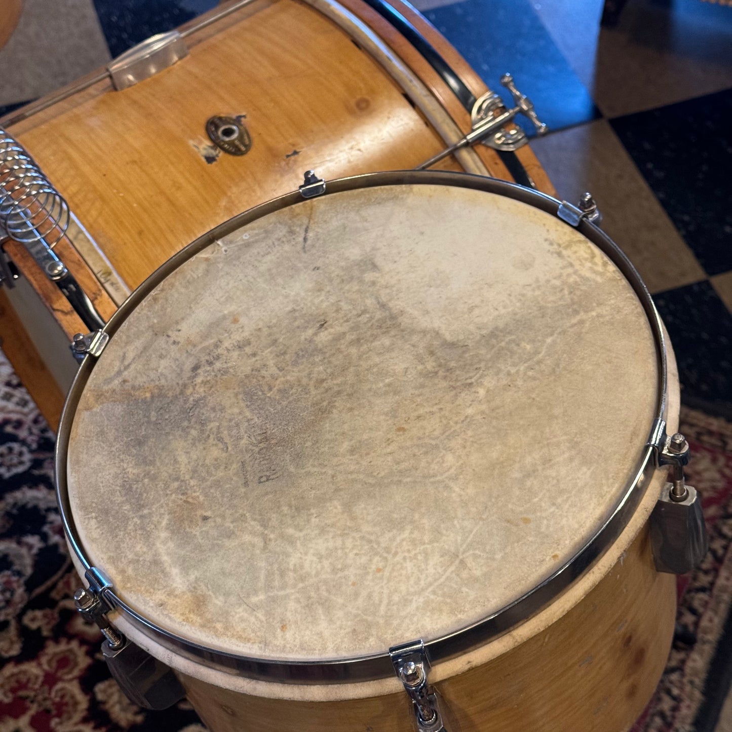 VINTAGE 1950's Slingerland Ensemble 7-N Gene Krupa Jr. Outfit in Knotty Pine - 12x22, 7x10, 8x12