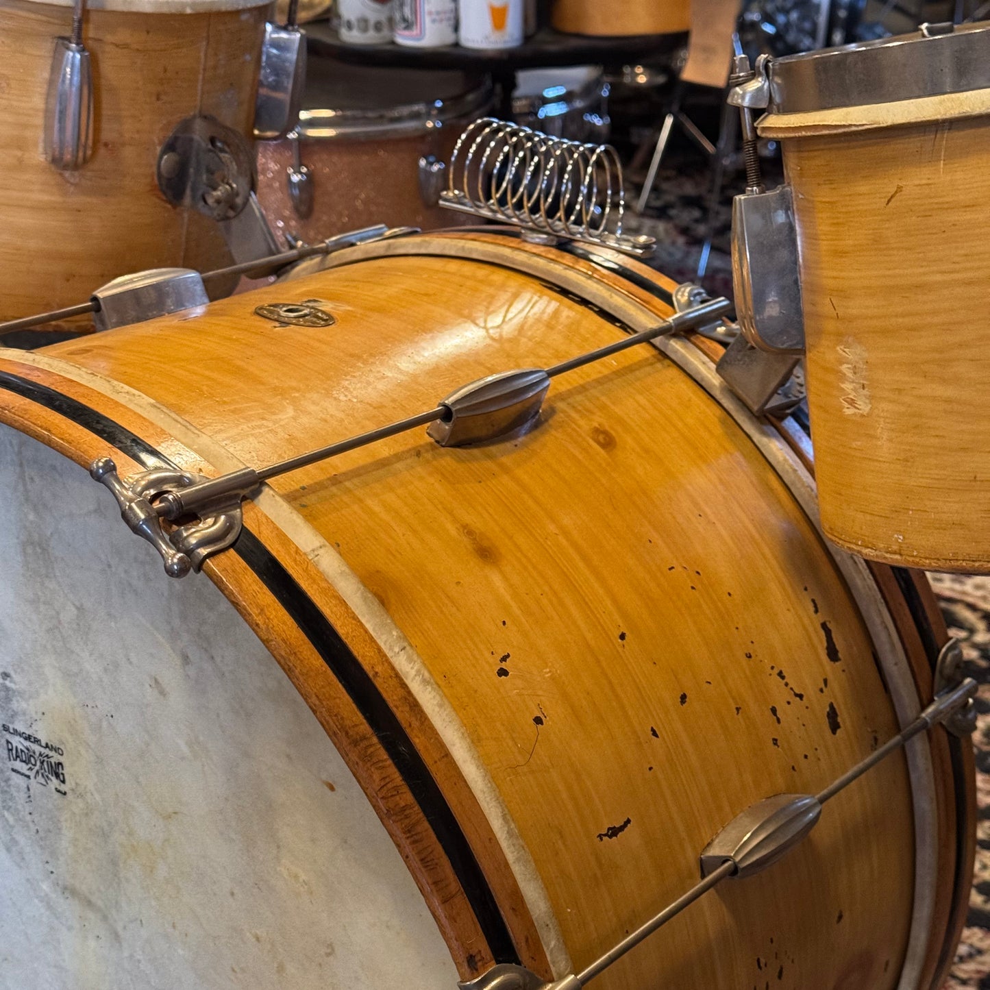 VINTAGE 1950's Slingerland Ensemble 7-N Gene Krupa Jr. Outfit in Knotty Pine - 12x22, 7x10, 8x12