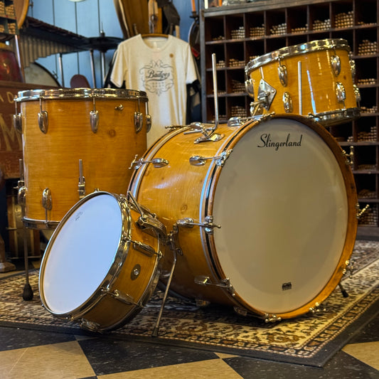 VINTAGE 1950's Slingerland 4pc Radio King Gene Krupa Outfit in Knotty Pine - 14x22, 9x13, 16x16, 5x14