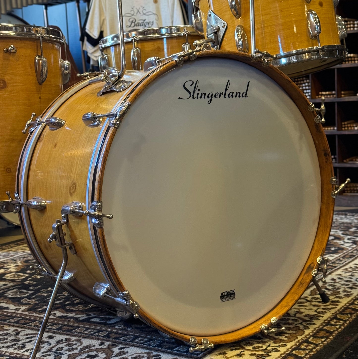 VINTAGE 1950's Slingerland 4pc Radio King Gene Krupa Outfit in Knotty Pine - 14x22, 9x13, 16x16, 5x14