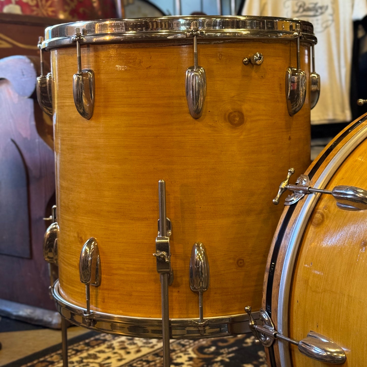 VINTAGE 1950's Slingerland 4pc Radio King Gene Krupa Outfit in Knotty Pine - 14x22, 9x13, 16x16, 5x14