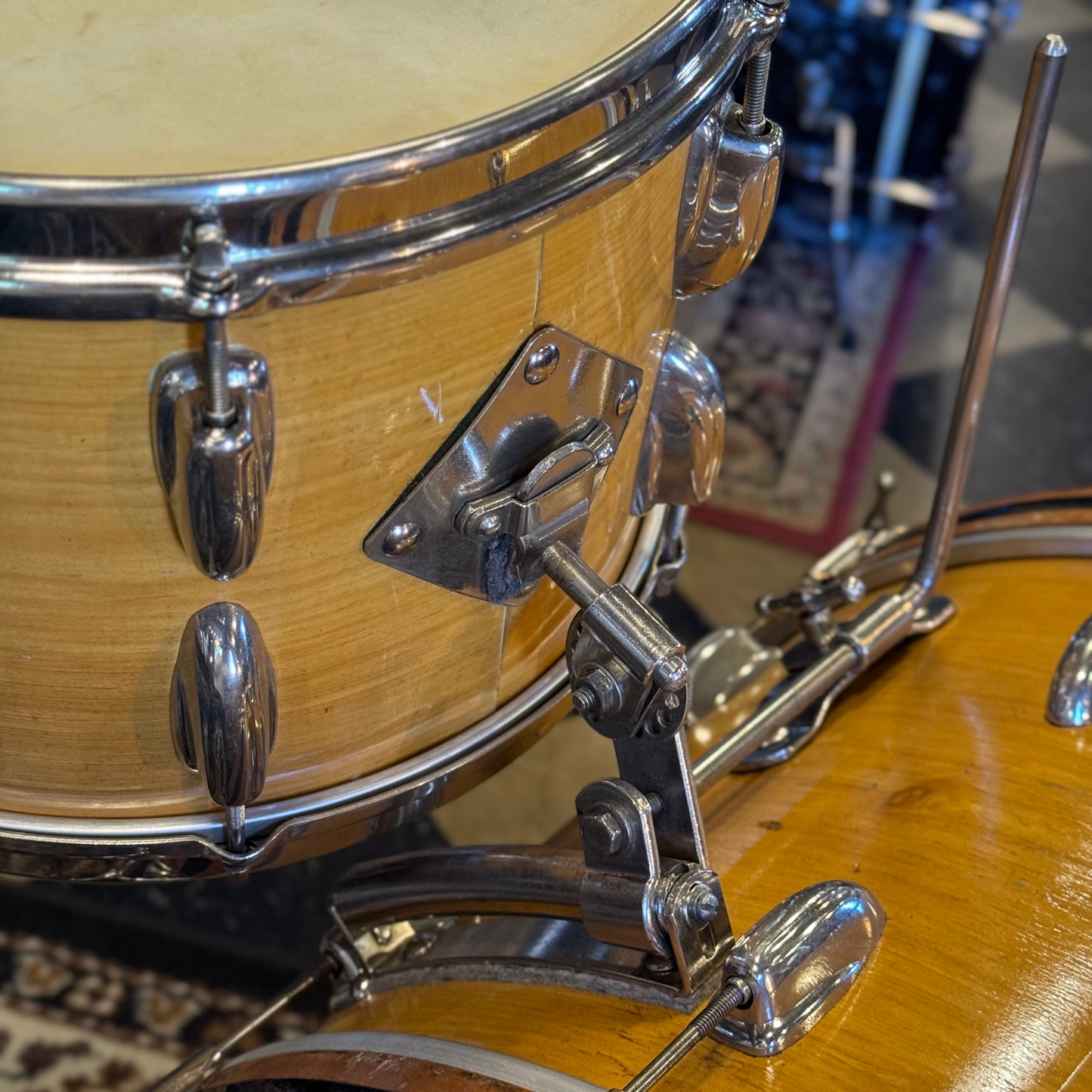 VINTAGE 1950's Slingerland 4pc Radio King Gene Krupa Outfit in Knotty Pine - 14x22, 9x13, 16x16, 5x14