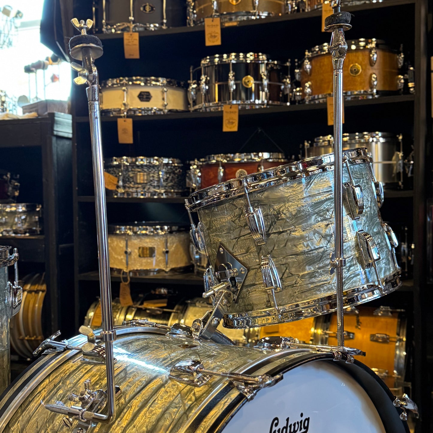 VINTAGE 1950's Ludwig Transition Badge Classic Outfit in Sky Blue Pearl - 14x22, 9x13, 16x16