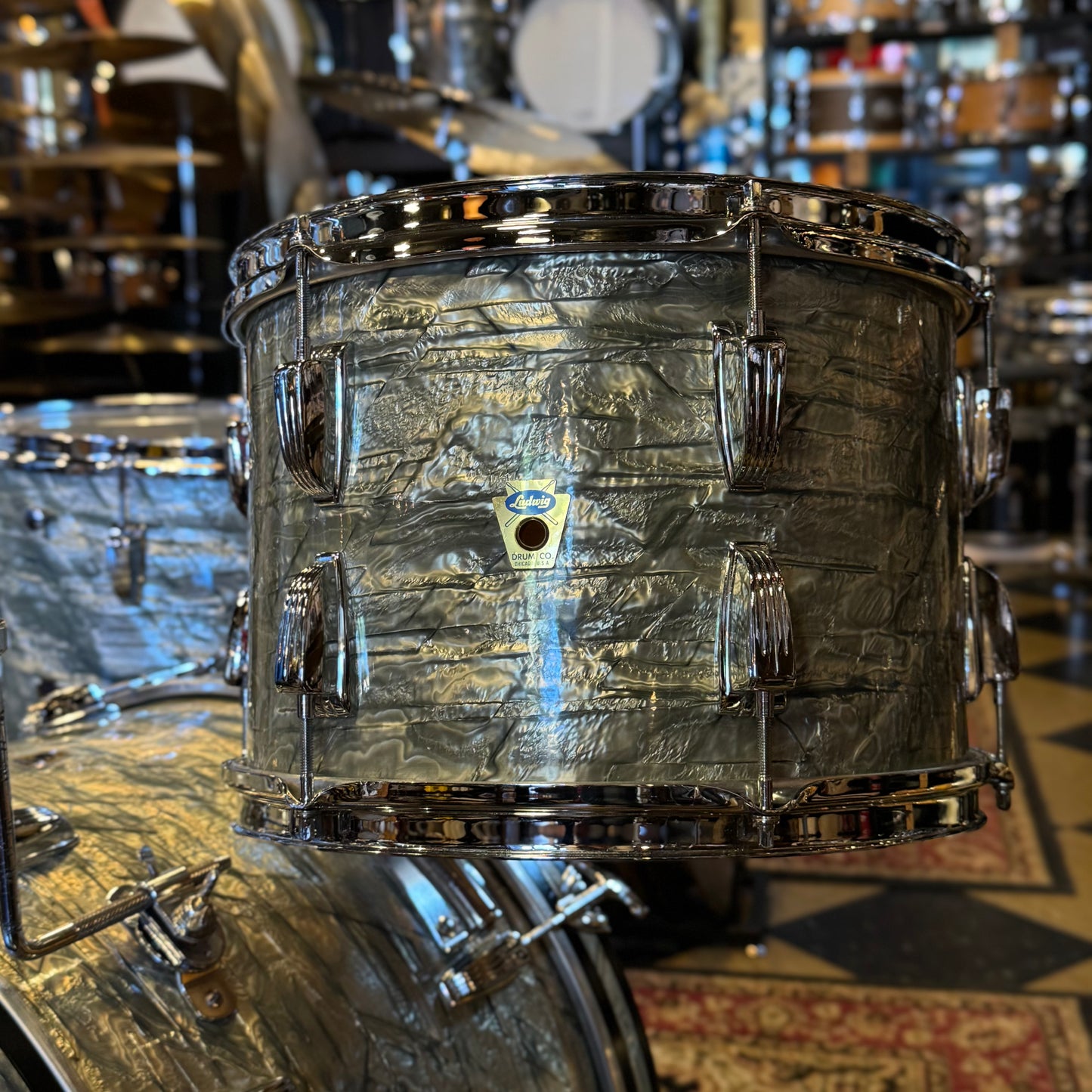 VINTAGE 1950's Ludwig Transition Badge Classic Outfit in Sky Blue Pearl - 14x22, 9x13, 16x16