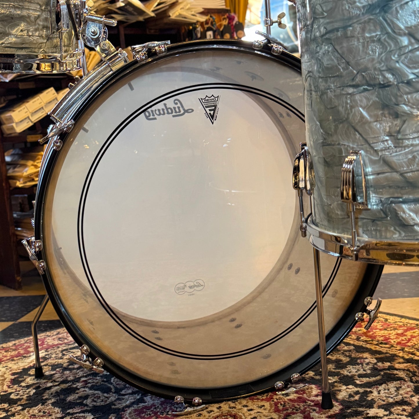 VINTAGE 1950's Ludwig Transition Badge Classic Outfit in Sky Blue Pearl - 14x22, 9x13, 16x16