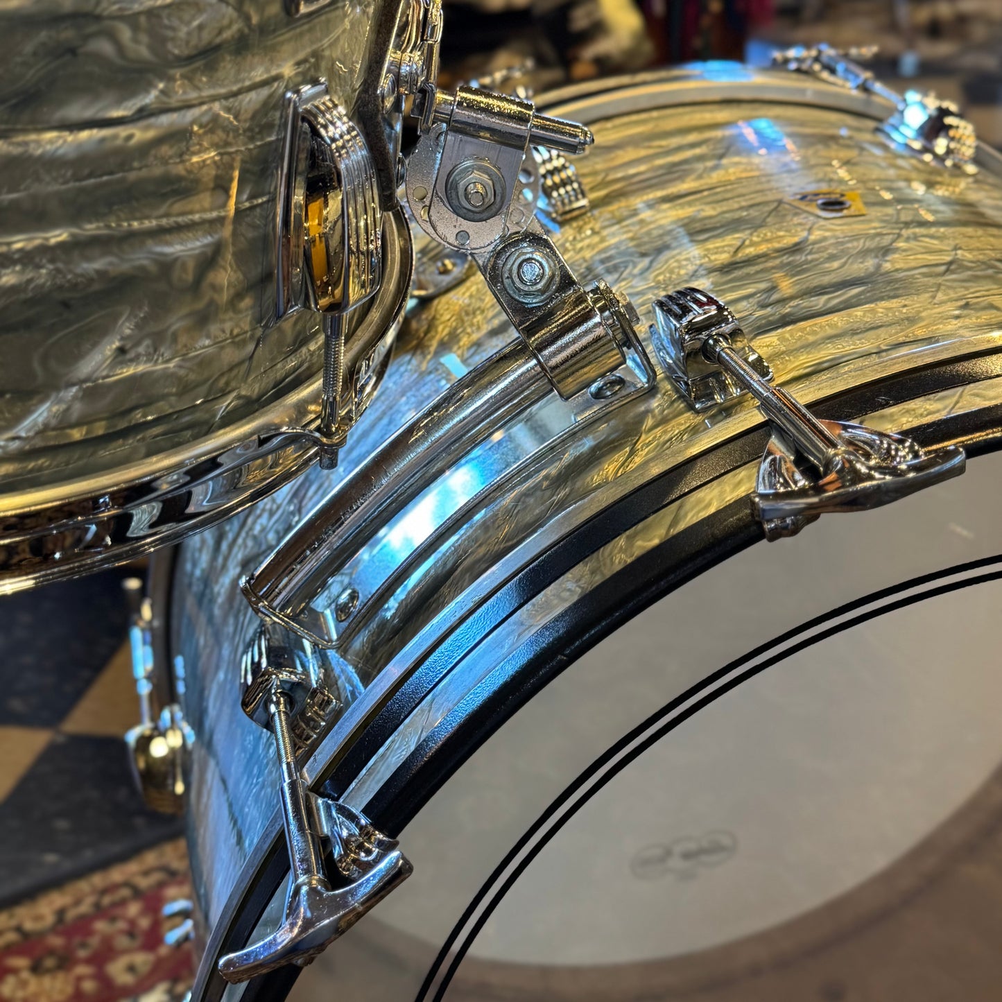 VINTAGE 1950's Ludwig Transition Badge Classic Outfit in Sky Blue Pearl - 14x22, 9x13, 16x16