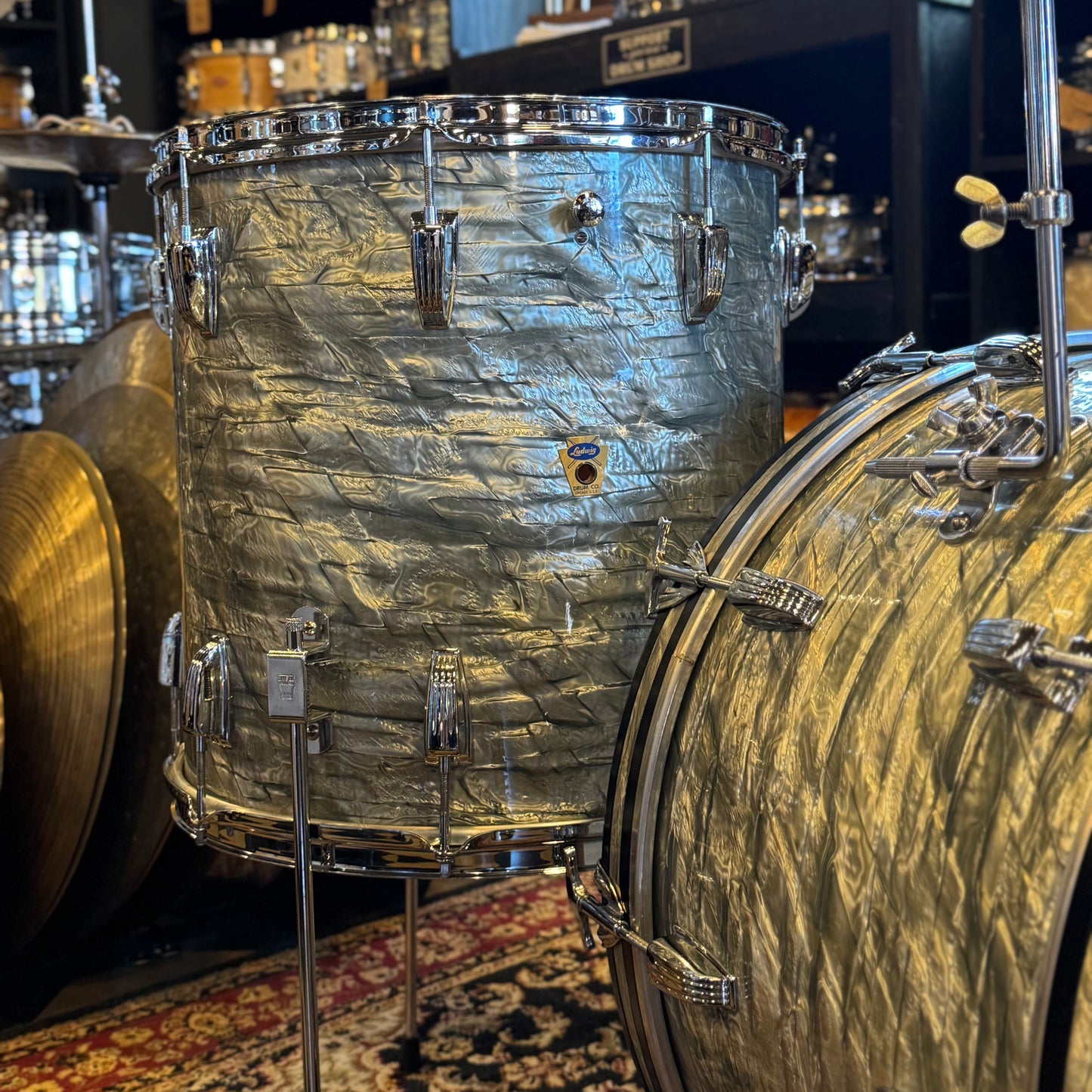 VINTAGE 1950's Ludwig Transition Badge Classic Outfit in Sky Blue Pearl - 14x22, 9x13, 16x16