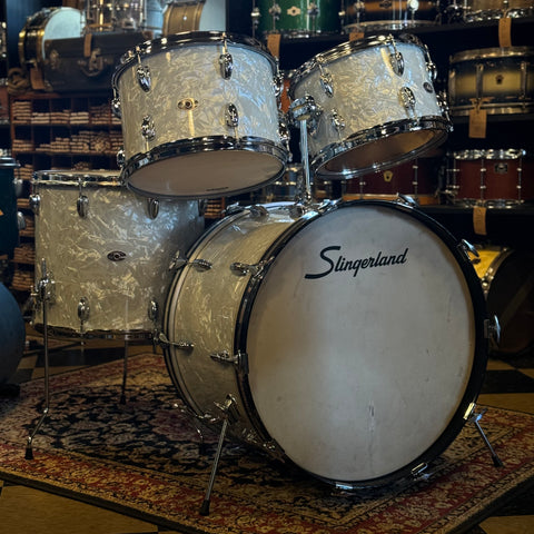 VINTAGE 1970's Slingerland Modern Solo Outfit in White Marine Pearl - 14x22, 8x12, 9x13, 14x16