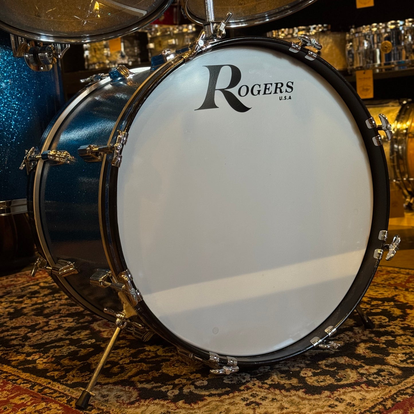VINTAGE 1960's Rogers Fullerton/Cleveland Era Drum Set in Blue Sparkle - 14x20, 8x12, 9x13, 16x16