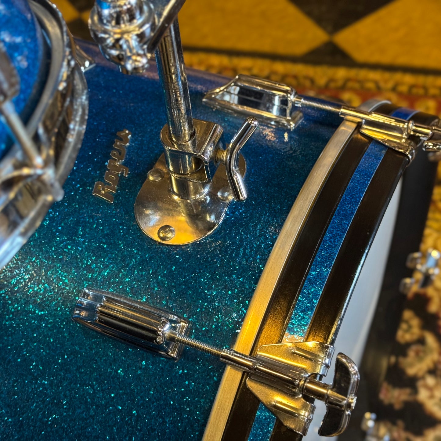 VINTAGE 1960's Rogers Fullerton/Cleveland Era Drum Set in Blue Sparkle - 14x20, 8x12, 9x13, 16x16