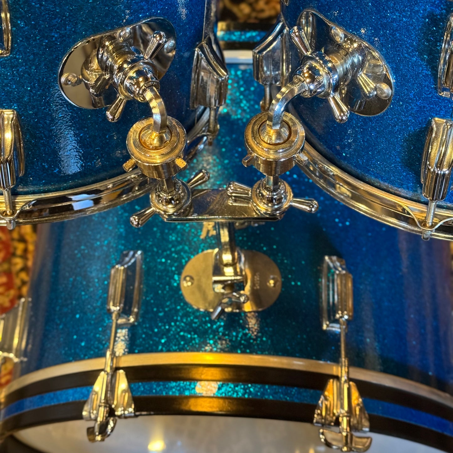 VINTAGE 1960's Rogers Fullerton/Cleveland Era Drum Set in Blue Sparkle - 14x20, 8x12, 9x13, 16x16