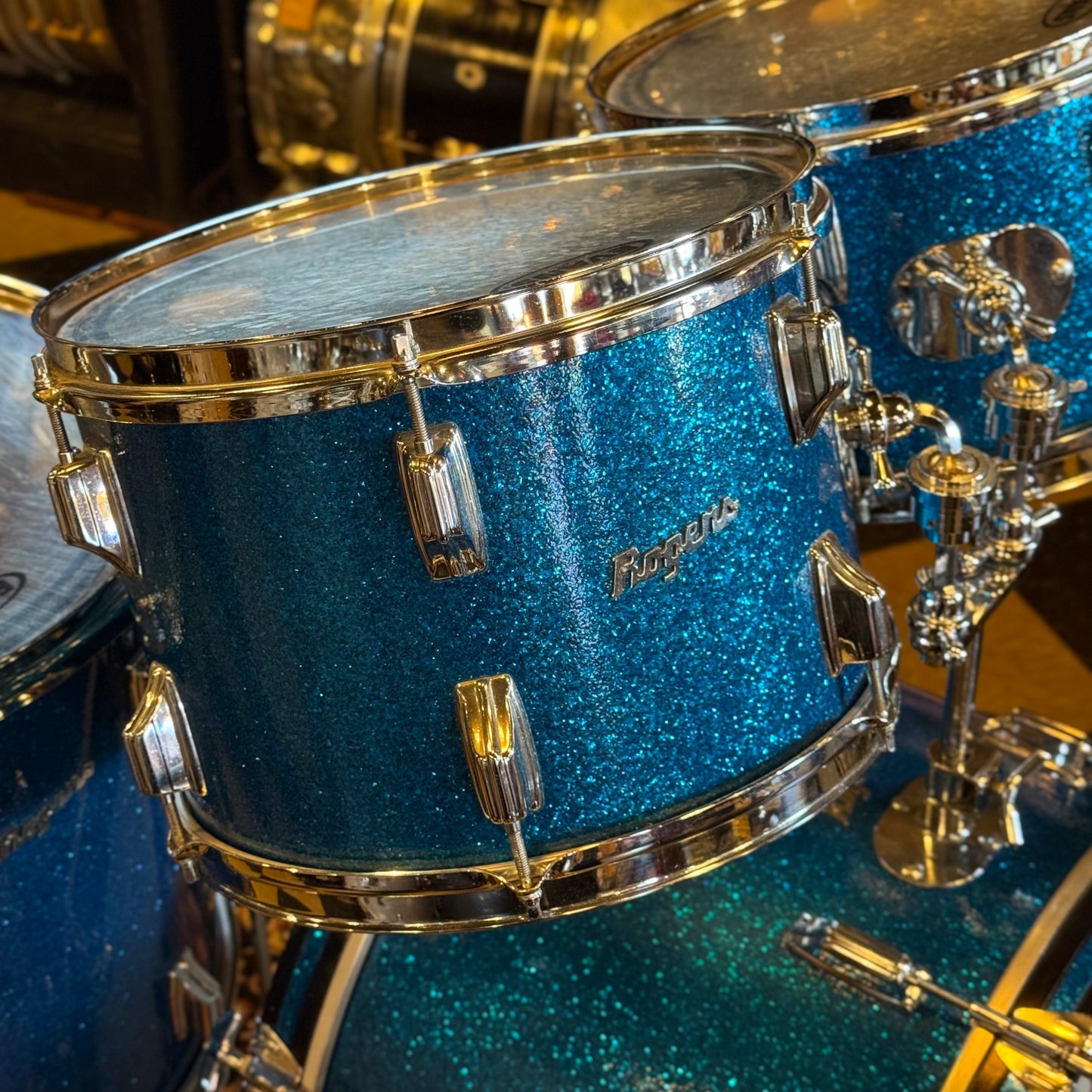 VINTAGE 1960's Rogers Fullerton/Cleveland Era Drum Set in Blue Sparkle - 14x20, 8x12, 9x13, 16x16