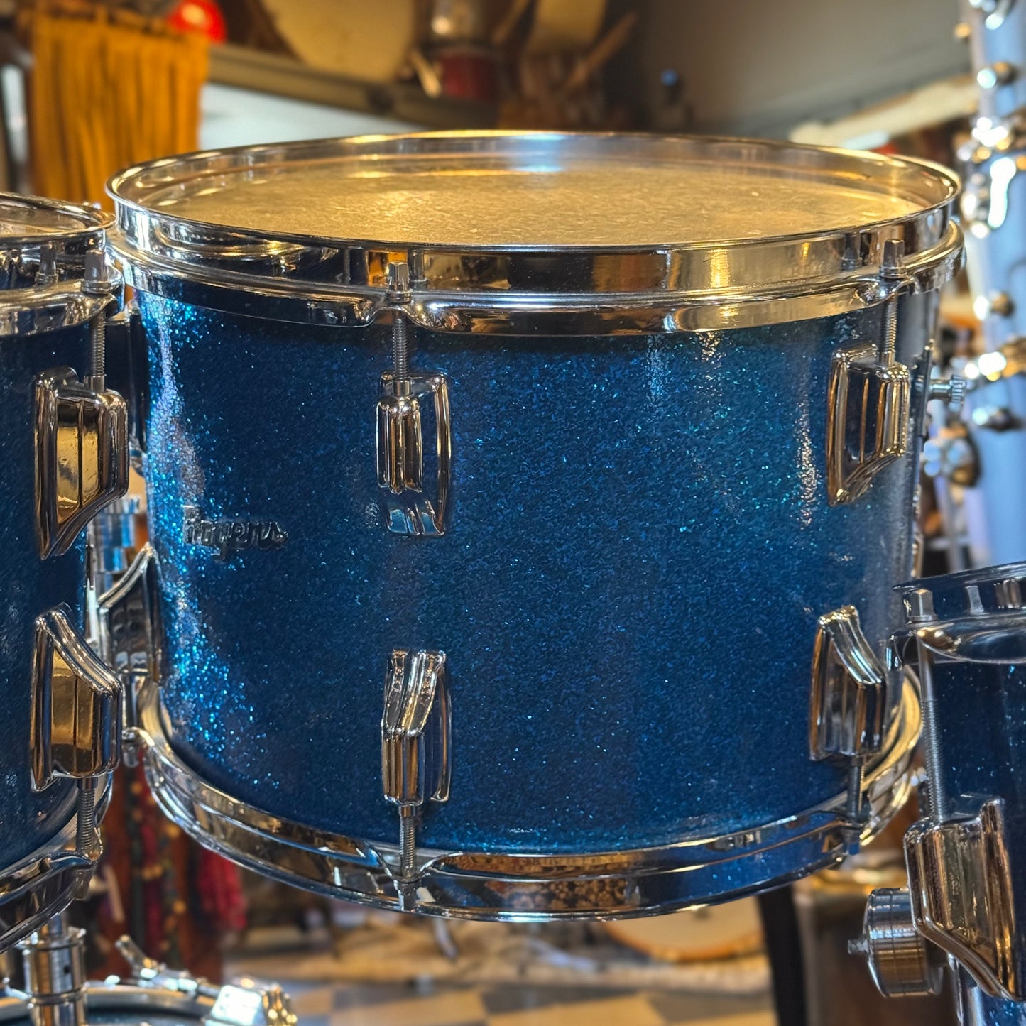 VINTAGE 1960's Rogers Fullerton/Cleveland Era Drum Set in Blue Sparkle - 14x20, 8x12, 9x13, 16x16
