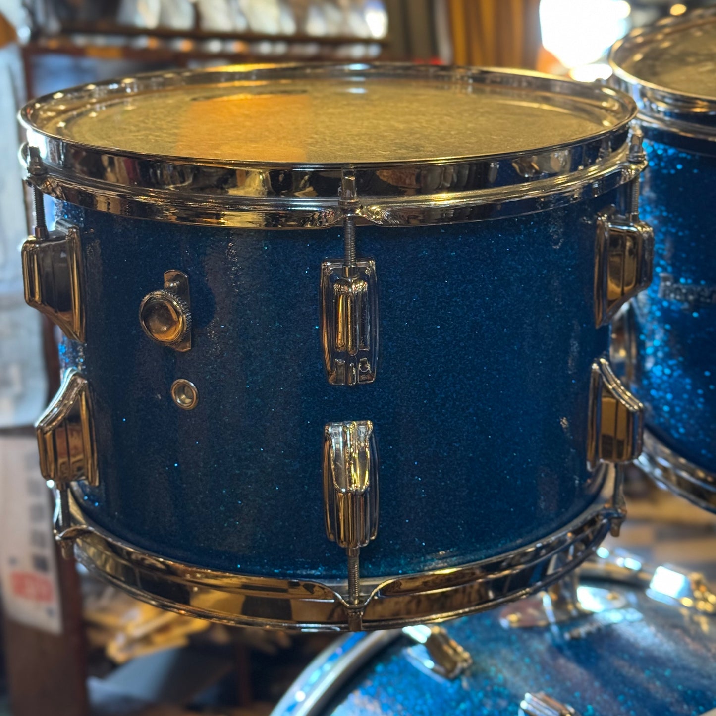VINTAGE 1960's Rogers Fullerton/Cleveland Era Drum Set in Blue Sparkle - 14x20, 8x12, 9x13, 16x16