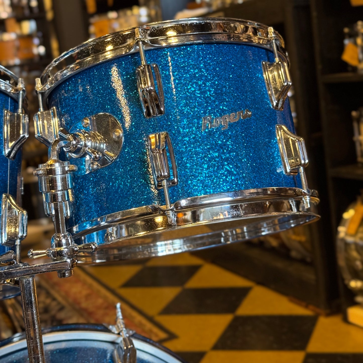 VINTAGE 1960's Rogers Fullerton/Cleveland Era Drum Set in Blue Sparkle - 14x20, 8x12, 9x13, 16x16