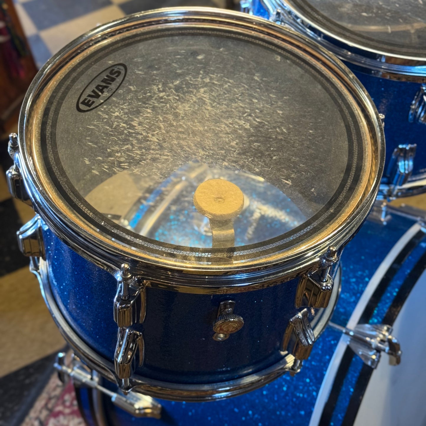 VINTAGE 1960's Rogers Fullerton/Cleveland Era Drum Set in Blue Sparkle - 14x20, 8x12, 9x13, 16x16