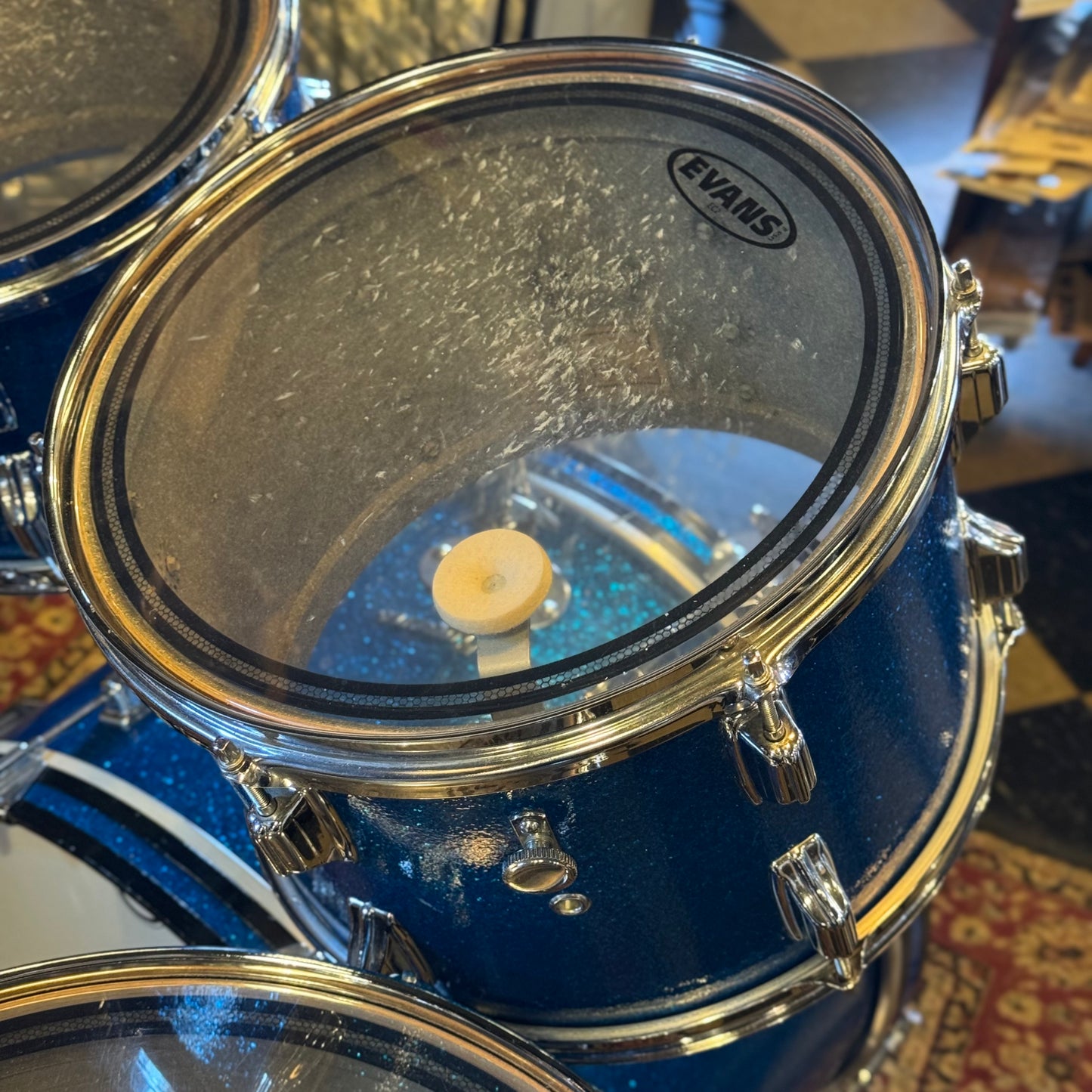 VINTAGE 1960's Rogers Fullerton/Cleveland Era Drum Set in Blue Sparkle - 14x20, 8x12, 9x13, 16x16