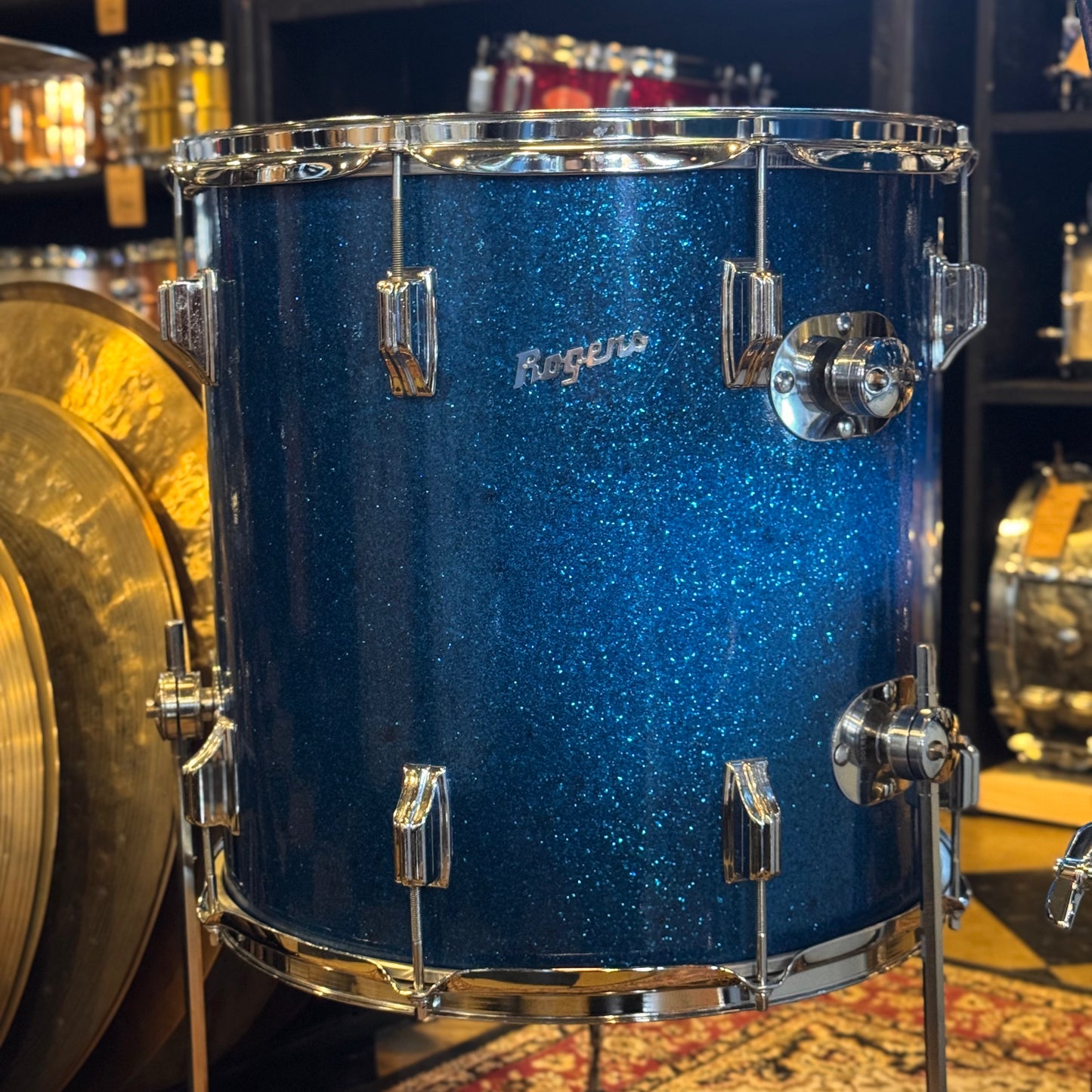 VINTAGE 1960's Rogers Fullerton/Cleveland Era Drum Set in Blue Sparkle - 14x20, 8x12, 9x13, 16x16