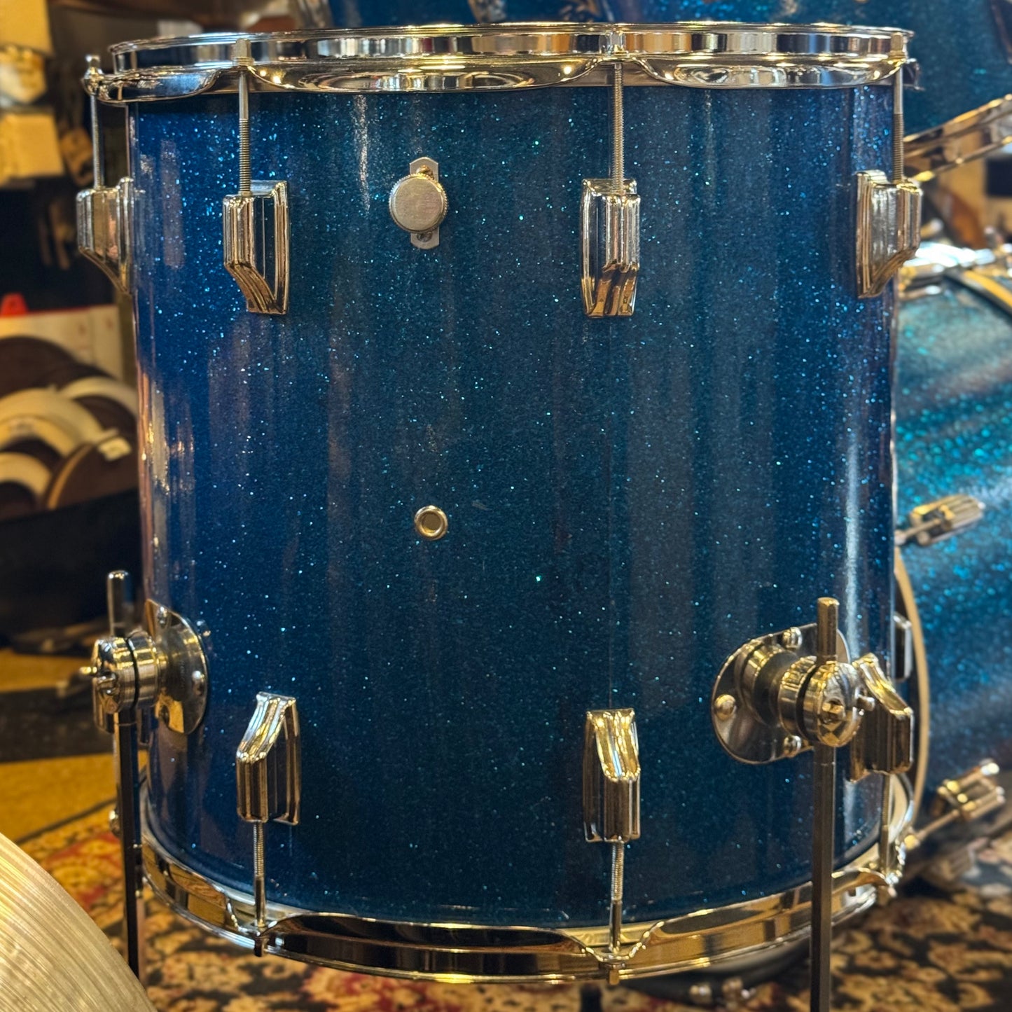 VINTAGE 1960's Rogers Fullerton/Cleveland Era Drum Set in Blue Sparkle - 14x20, 8x12, 9x13, 16x16