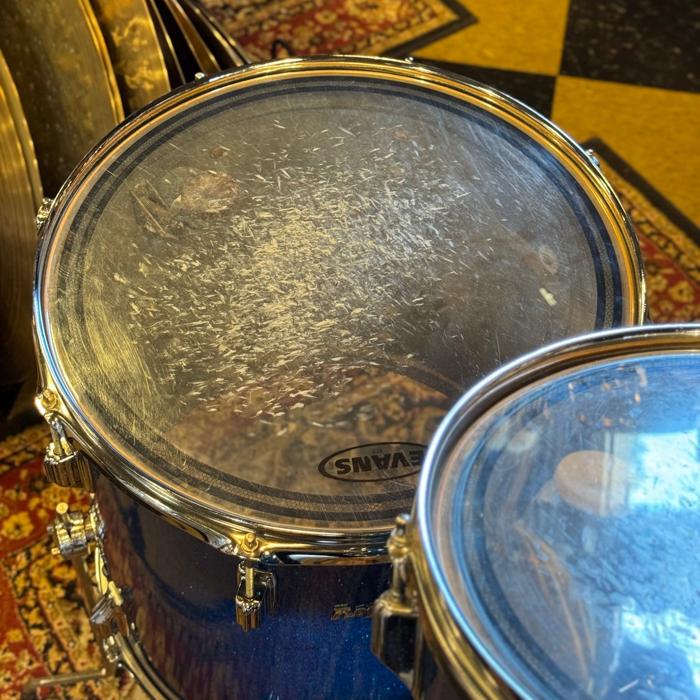 VINTAGE 1960's Rogers Fullerton/Cleveland Era Drum Set in Blue Sparkle - 14x20, 8x12, 9x13, 16x16