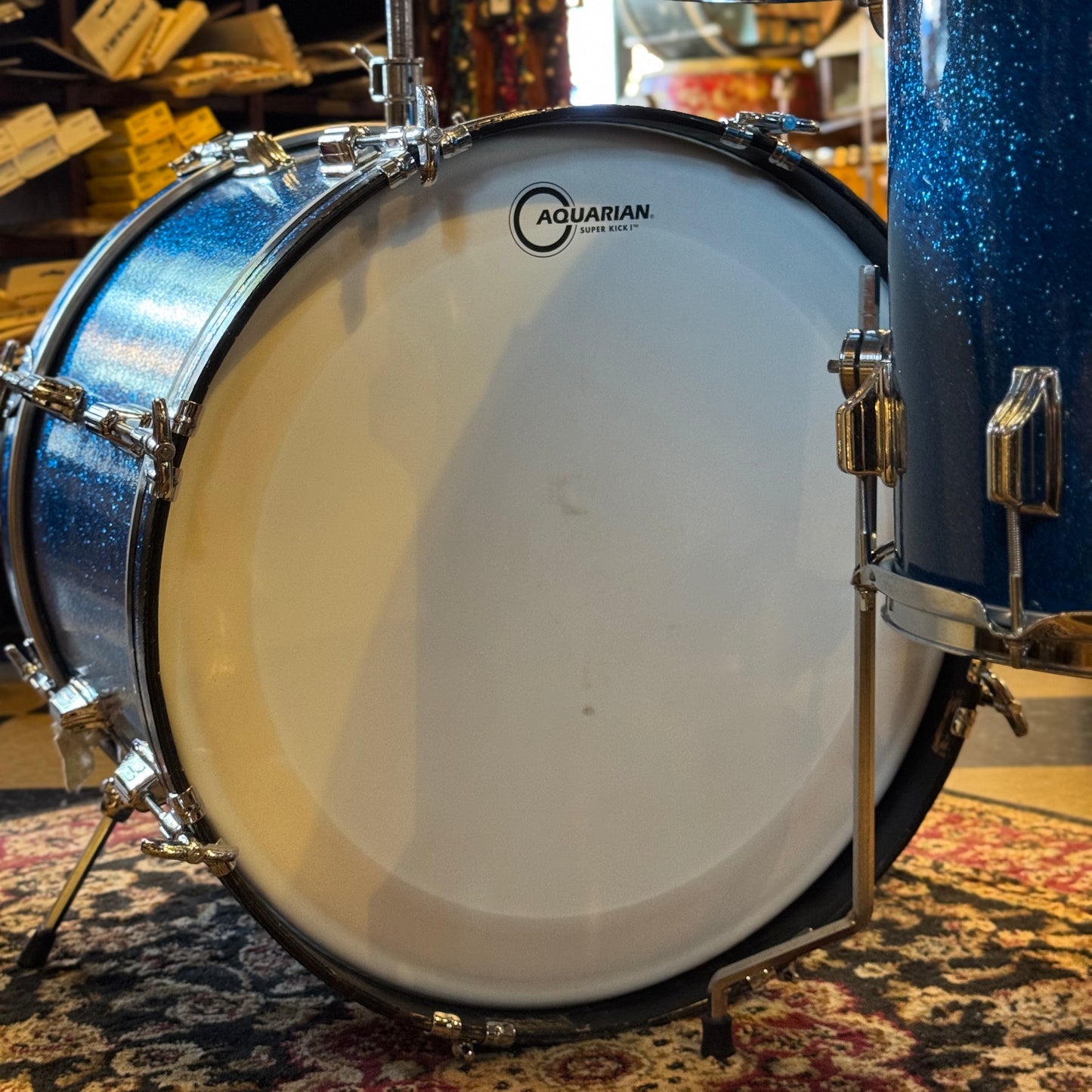 VINTAGE 1960's Rogers Fullerton/Cleveland Era Drum Set in Blue Sparkle - 14x20, 8x12, 9x13, 16x16