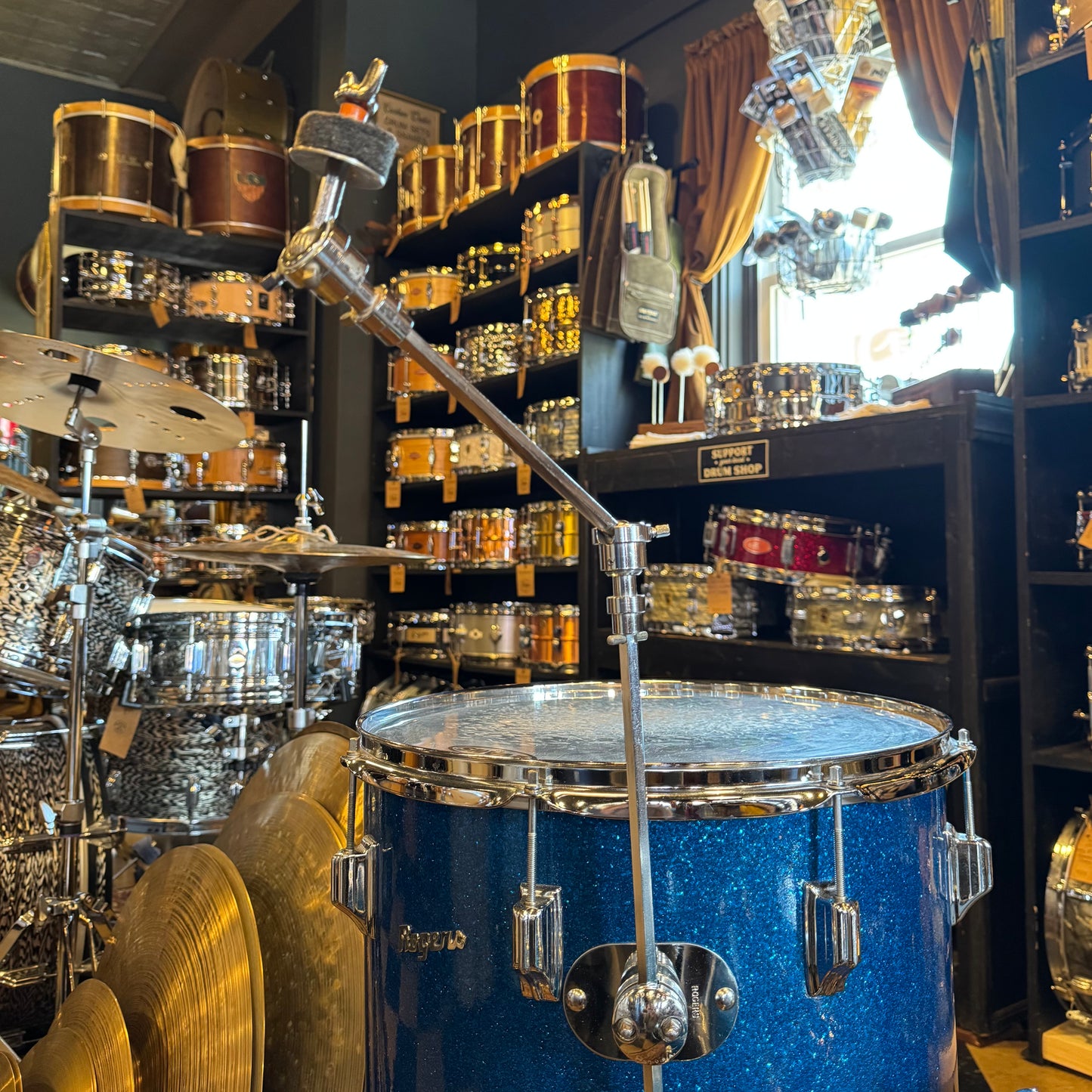 VINTAGE 1960's Rogers Fullerton/Cleveland Era Drum Set in Blue Sparkle - 14x20, 8x12, 9x13, 16x16