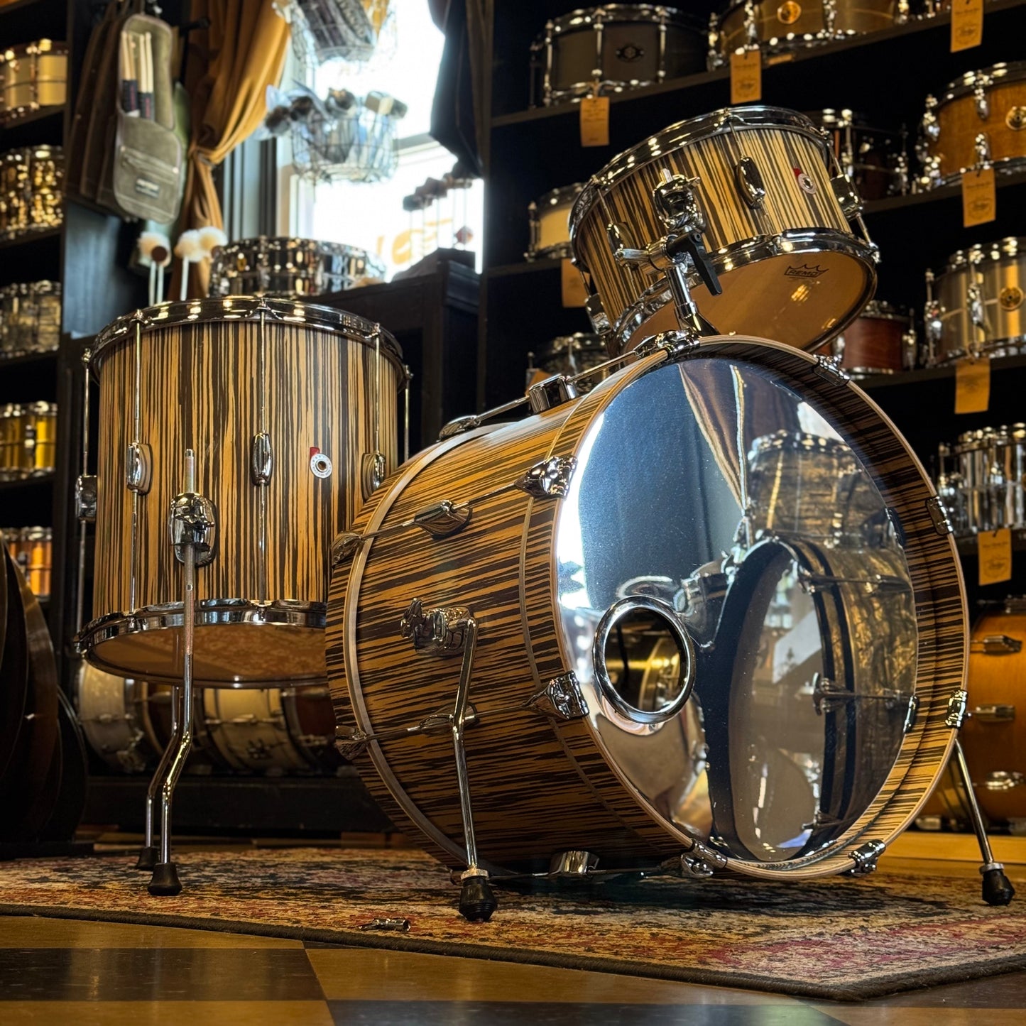 USED Barton Drum Co 3pc Essential Beech in Limited Edition Vertical Grain Zebrawood - 14x20, 8x12, 14x14