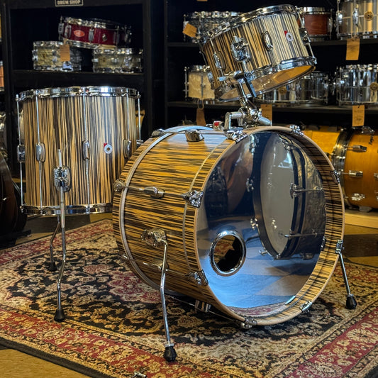 USED Barton Drum Co 3pc Essential Beech in Limited Edition Vertical Grain Zebrawood - 14x20, 8x12, 14x14
