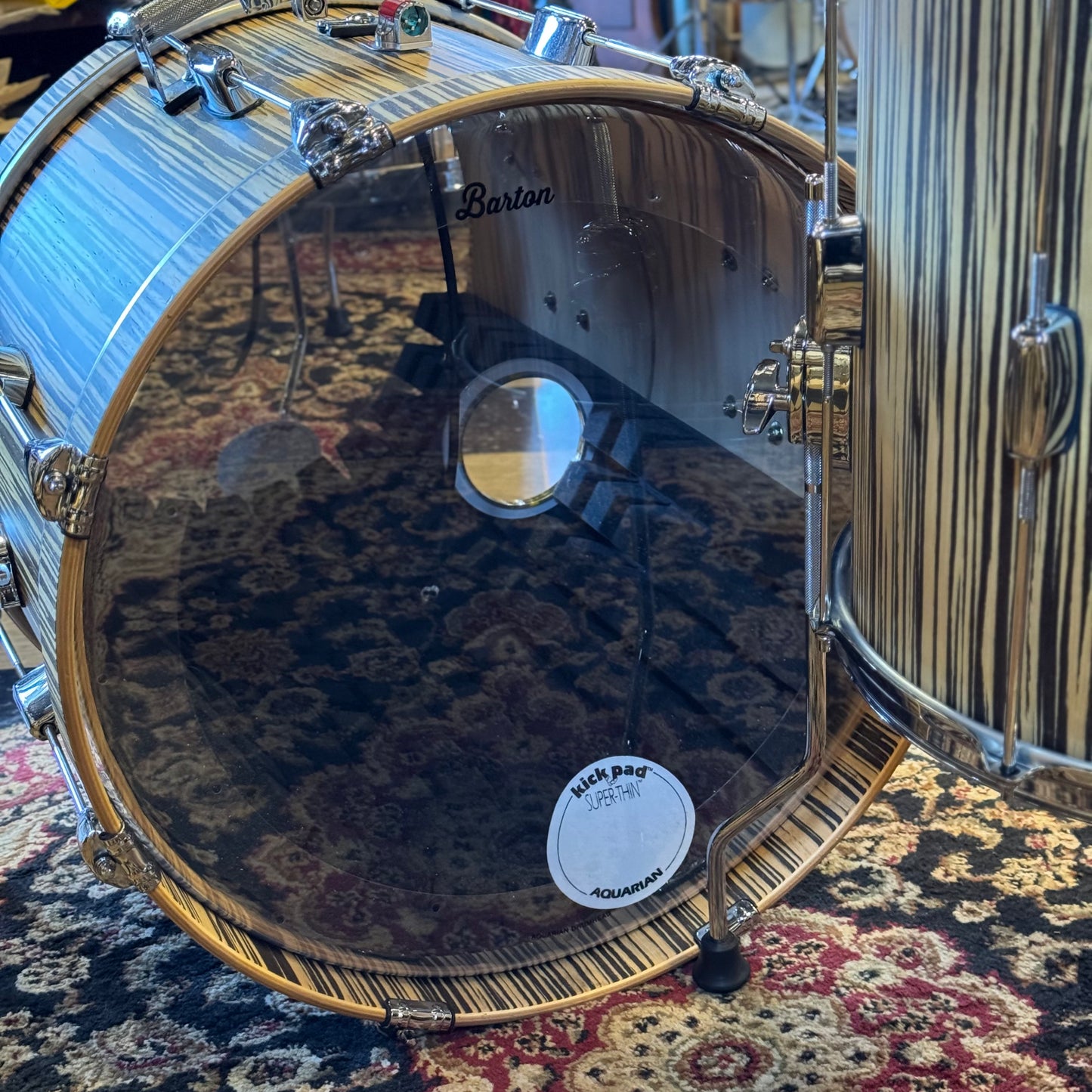 USED Barton Drum Co 3pc Essential Beech in Limited Edition Vertical Grain Zebrawood - 14x20, 8x12, 14x14