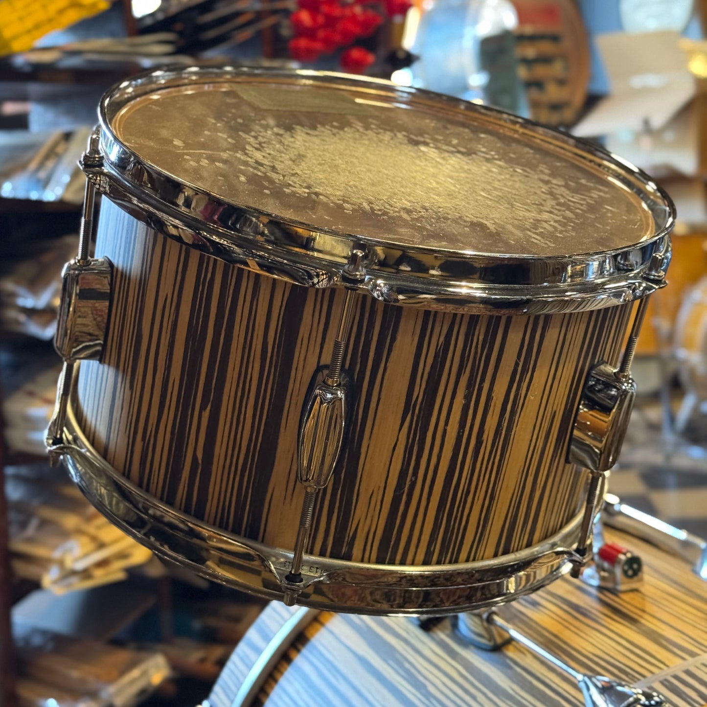 USED Barton Drum Co 3pc Essential Beech in Limited Edition Vertical Grain Zebrawood - 14x20, 8x12, 14x14