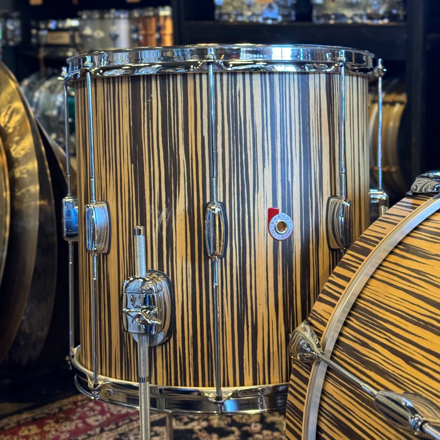 USED Barton Drum Co 3pc Essential Beech in Limited Edition Vertical Grain Zebrawood - 14x20, 8x12, 14x14