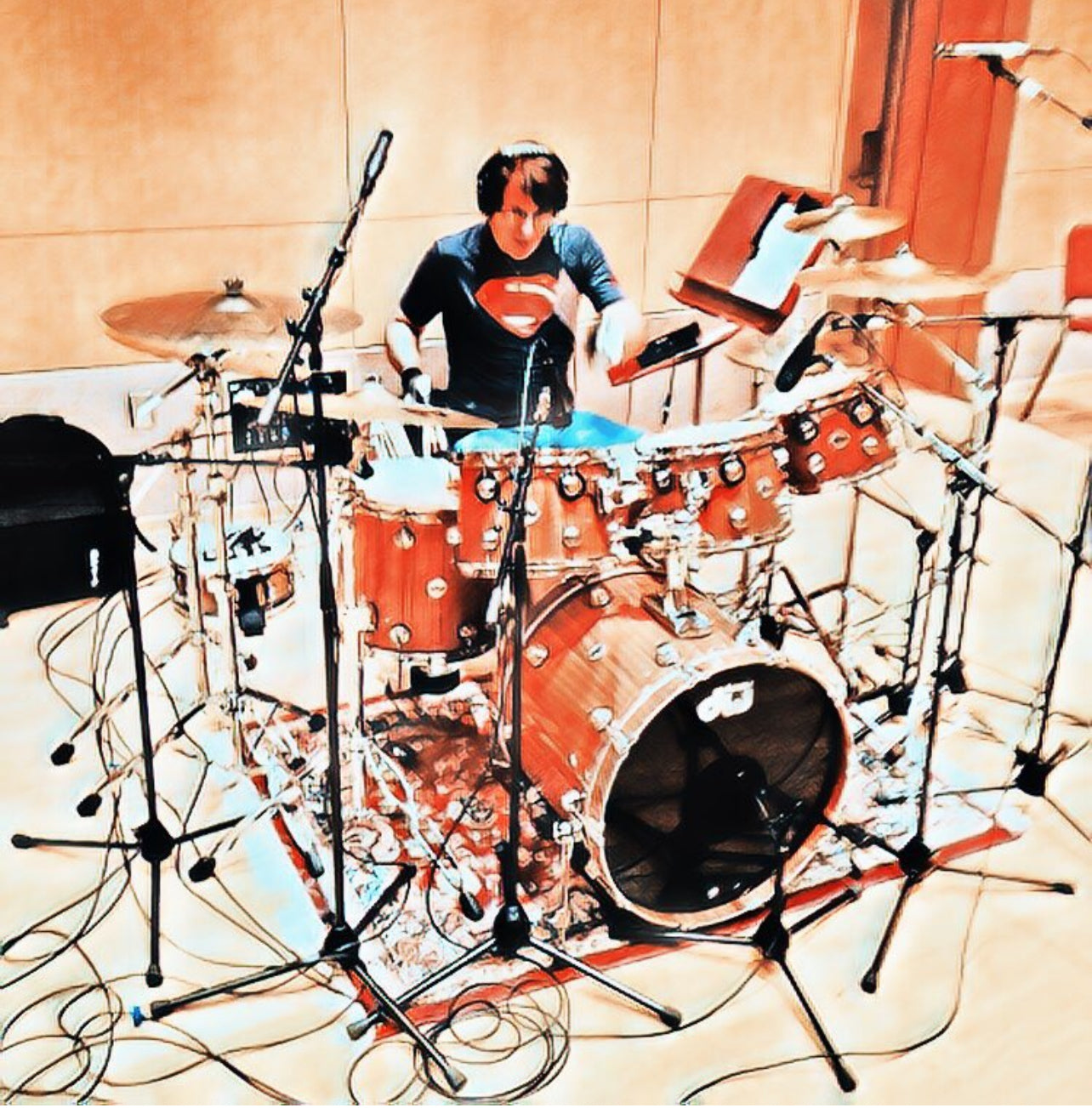 Walfredo Reyes Collection DW Collectors Cherry Mahogany Drum Set in Natural Gloss over Mahogany Veneer - 18x23, 8x10, 9x12, 9x13, 12x14, 14x16 + 6.5x14 Snare Drum