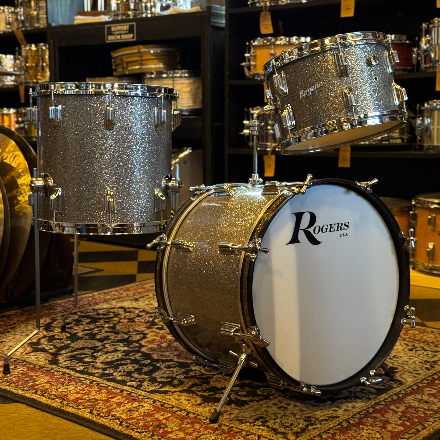 VINTAGE 1960's Rogers Cleveland Era Holiday Bop Kit in Silver Sparkle - 14x18, 8x12, 14x14