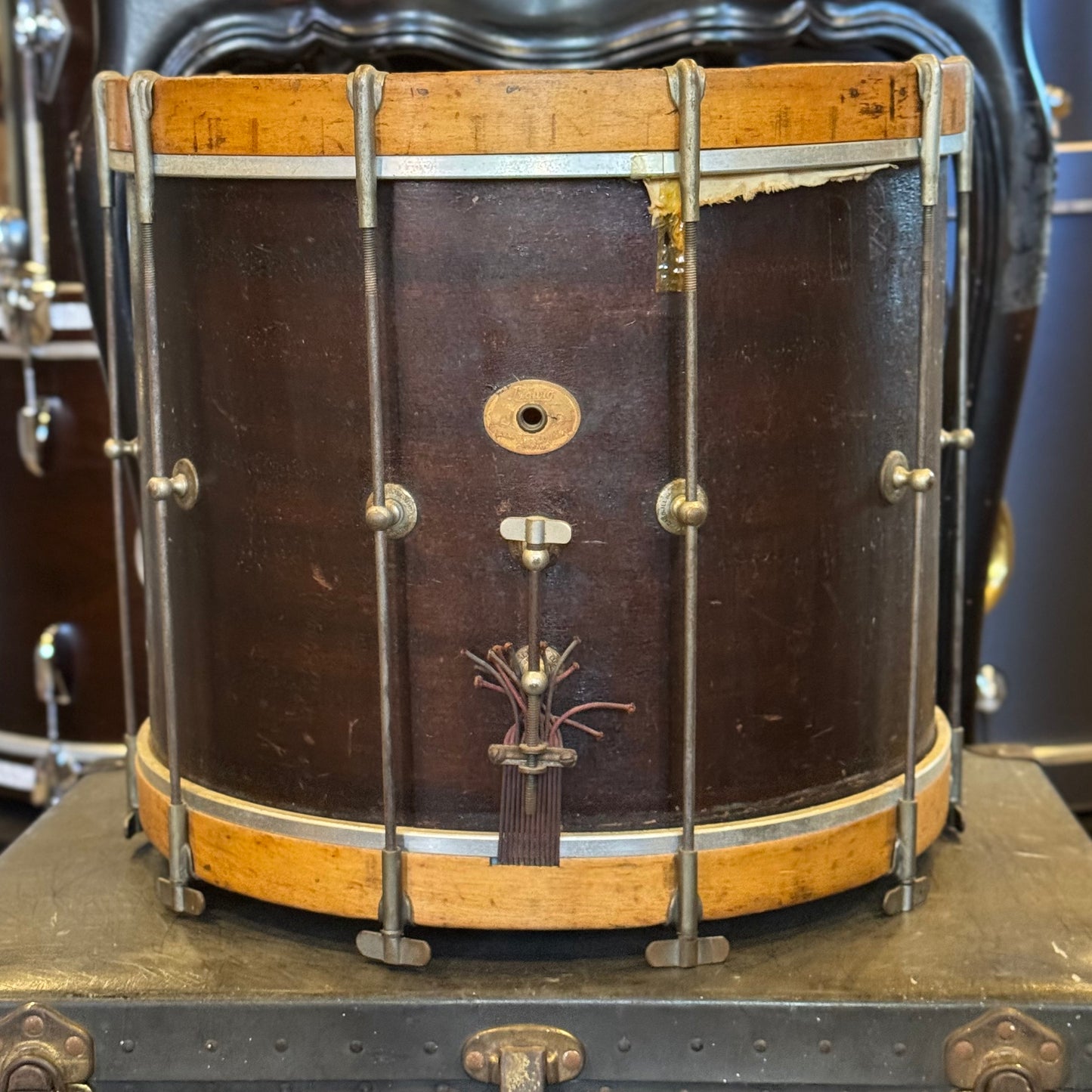 VINTAGE 1940's Ludwig & Ludwig 12x15 Marching Snare in Natural Mahogany