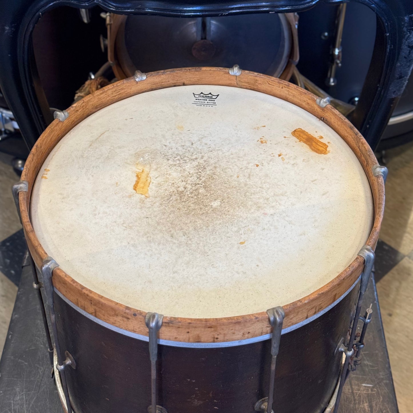 VINTAGE 1940's Ludwig & Ludwig 12x15 Marching Snare in Natural Mahogany