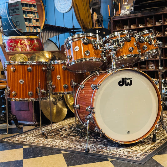 Walfredo Reyes Collection DW Collectors Cherry Mahogany Drum Set in Natural Gloss over Mahogany Veneer - 18x23, 8x10, 9x12, 9x13, 12x14, 14x16 + 6.5x14 Snare Drum