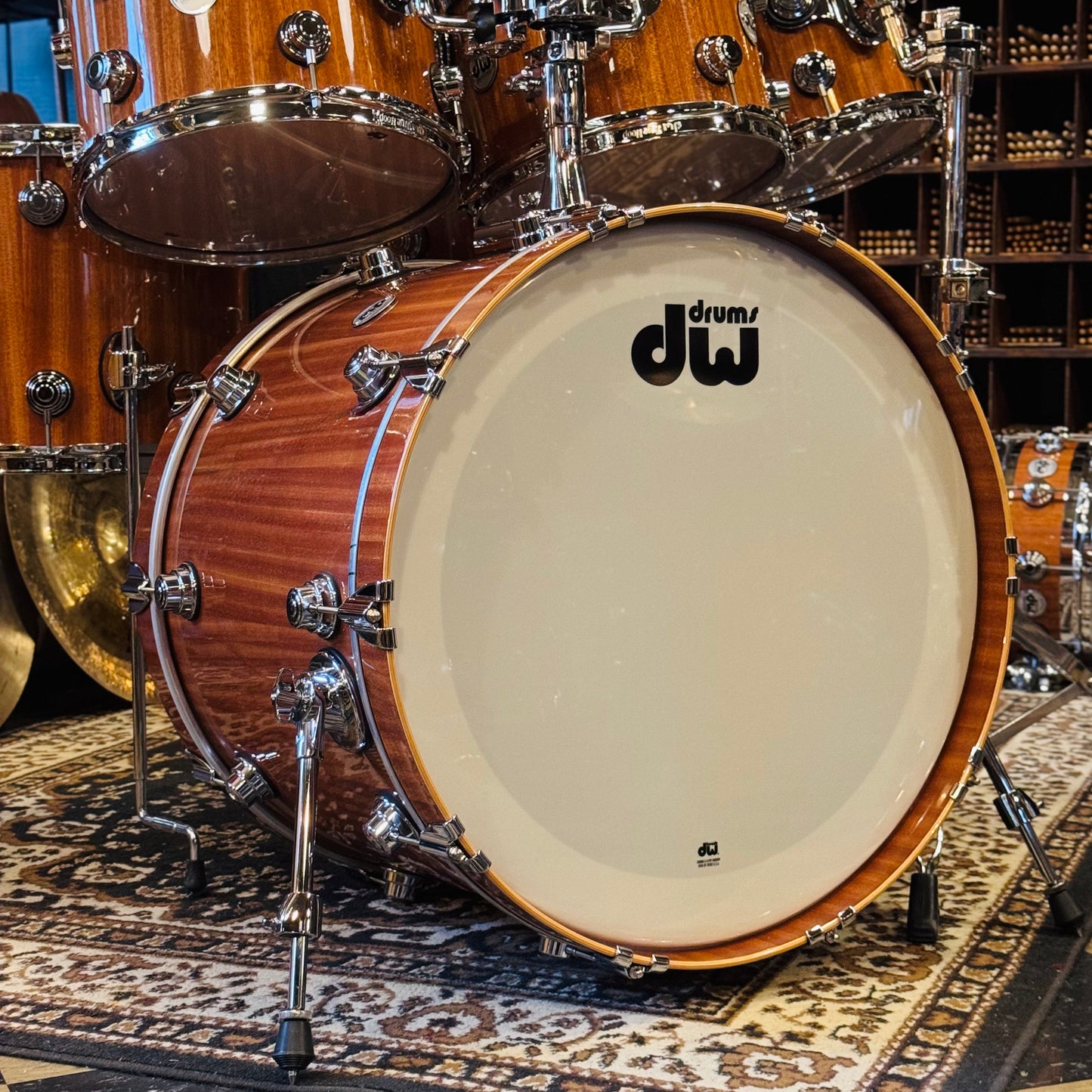 Walfredo Reyes Collection DW Collectors Cherry Mahogany Drum Set in Natural Gloss over Mahogany Veneer - 18x23, 8x10, 9x12, 9x13, 12x14, 14x16 + 6.5x14 Snare Drum