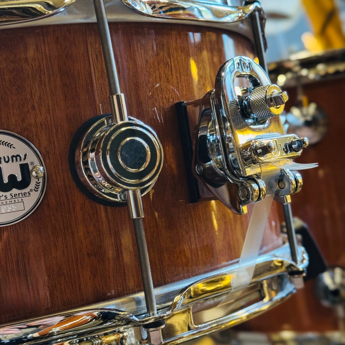 Walfredo Reyes Collection DW Collectors Cherry Mahogany Drum Set in Natural Gloss over Mahogany Veneer - 18x23, 8x10, 9x12, 9x13, 12x14, 14x16 + 6.5x14 Snare Drum