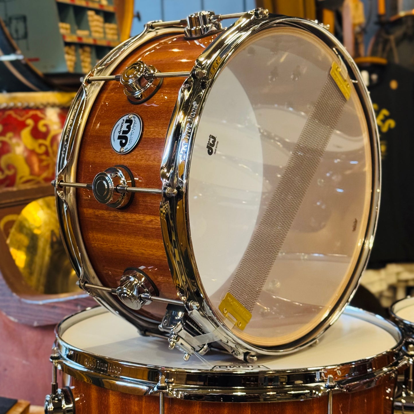 Walfredo Reyes Collection DW Collectors Cherry Mahogany Drum Set in Natural Gloss over Mahogany Veneer - 18x23, 8x10, 9x12, 9x13, 12x14, 14x16 + 6.5x14 Snare Drum