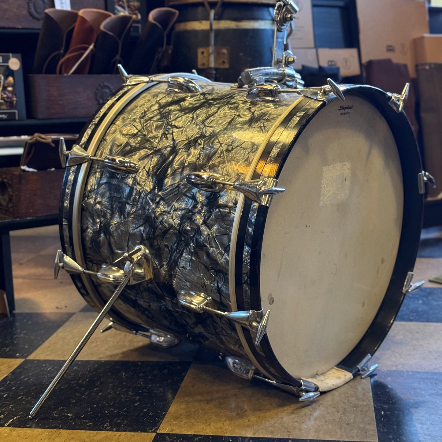 VINTAGE 1960's Slingerland 14x18 Bass Drum in Black Diamond Pearl