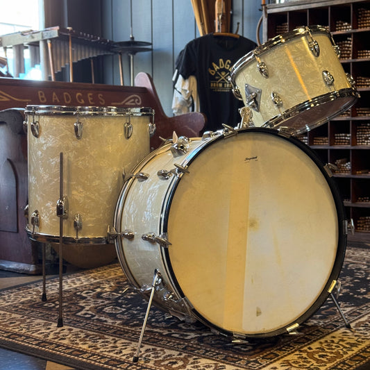 VINTAGE 1960's Slingerland Gene Krupa Outfit in White Marine Pearl - 14x22, 9x13, 16x16