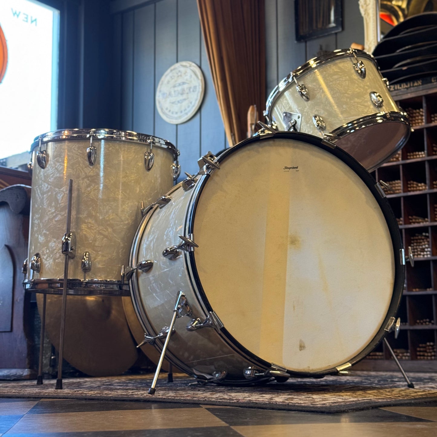 VINTAGE 1960's Slingerland Gene Krupa Outfit in White Marine Pearl - 14x22, 9x13, 16x16