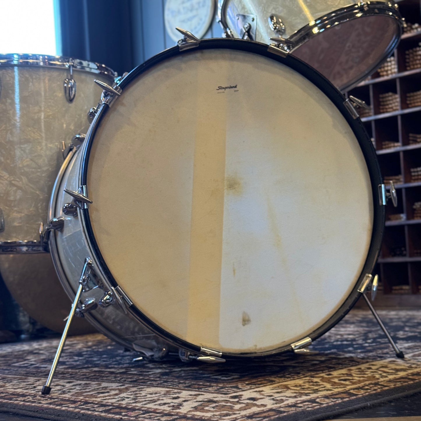 VINTAGE 1960's Slingerland Gene Krupa Outfit in White Marine Pearl - 14x22, 9x13, 16x16