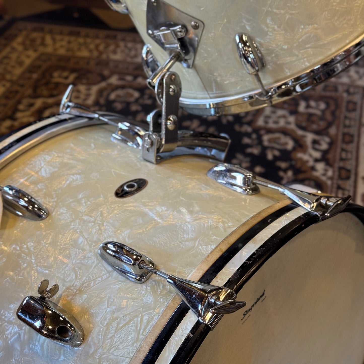 VINTAGE 1960's Slingerland Gene Krupa Outfit in White Marine Pearl - 14x22, 9x13, 16x16