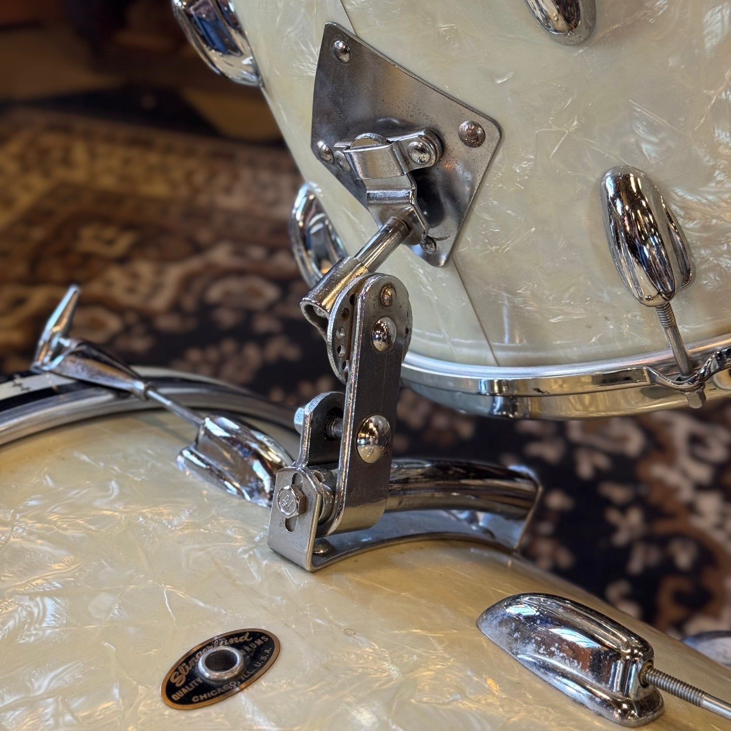 VINTAGE 1960's Slingerland Gene Krupa Outfit in White Marine Pearl - 14x22, 9x13, 16x16