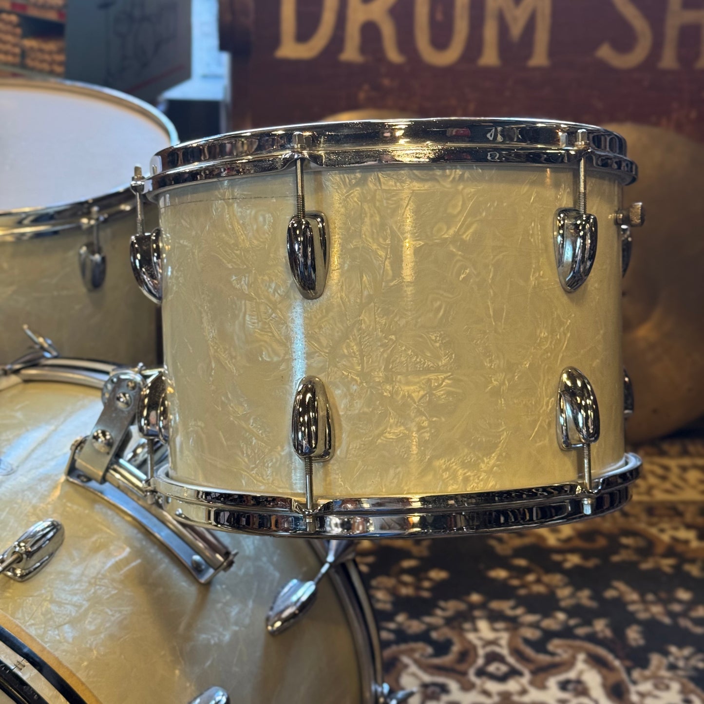 VINTAGE 1960's Slingerland Gene Krupa Outfit in White Marine Pearl - 14x22, 9x13, 16x16