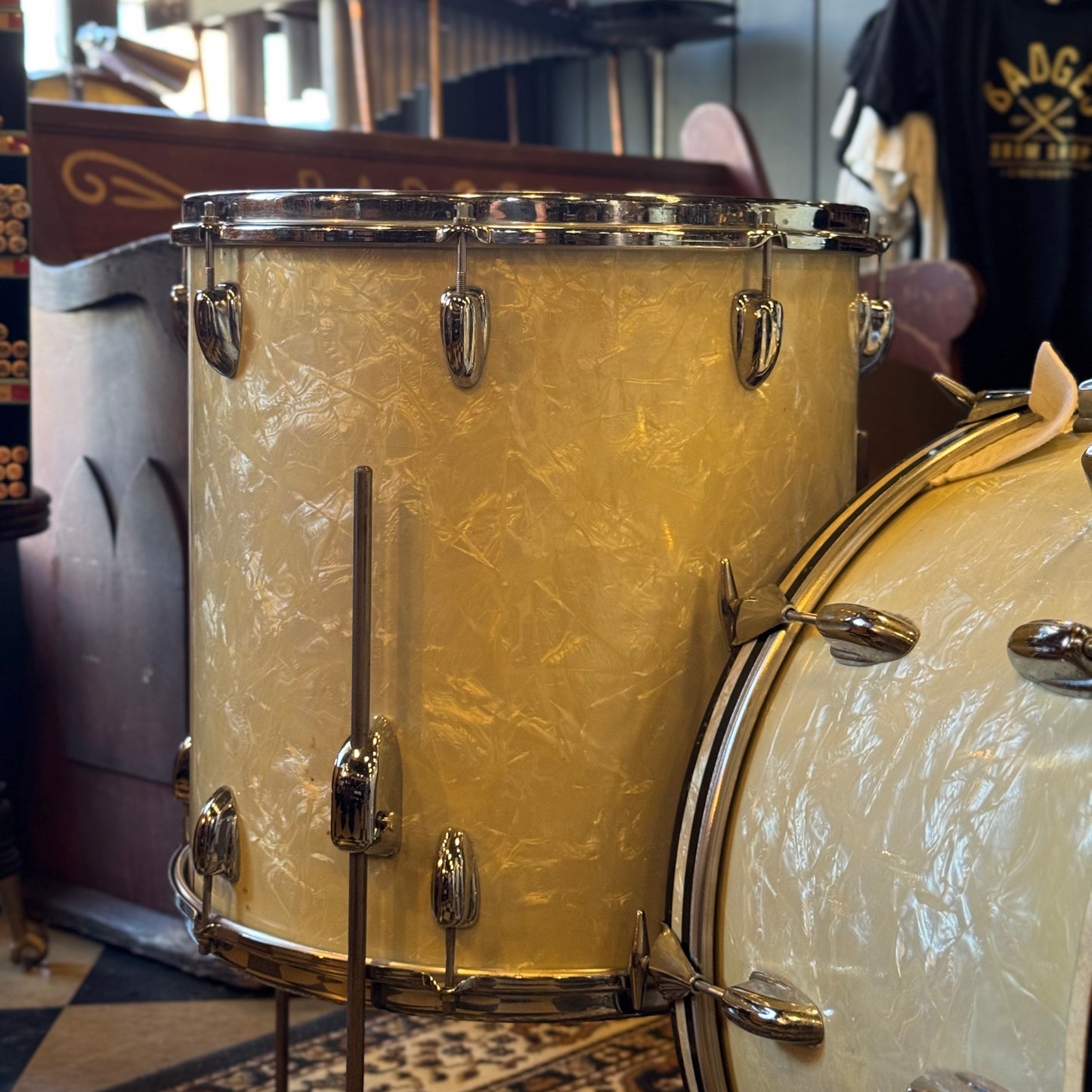 VINTAGE 1960's Slingerland Gene Krupa Outfit in White Marine Pearl - 14x22, 9x13, 16x16