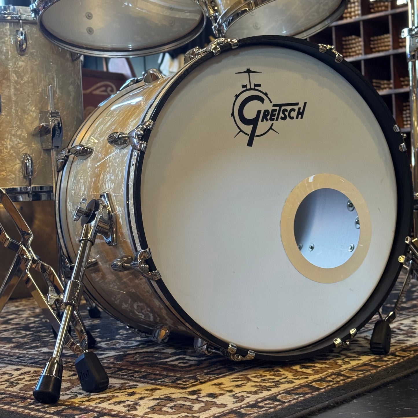 USED 1990's Gretsch USA Square Badge Drum Set in White Marine Pearl - 14x20, 8x10, 8x12, 14x14, 16x16